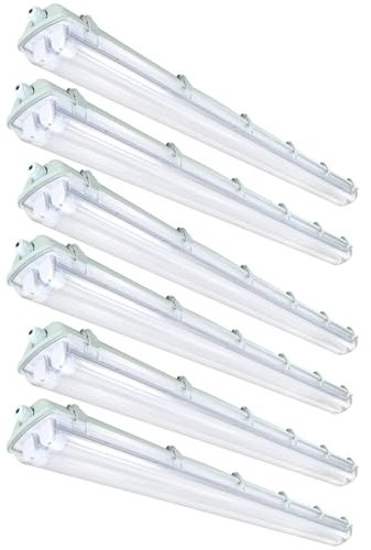 Izrielar 6 Stück LED Feuchtraumleuchte 24W, Wannenleuchte 150cm, Neutralweiß 4500K, Leuchtstoff lamp Wasserdicht IP65 Werkstatt Beleuchtung, 4800lm 2x T8 LED Röhre für Garage Werkstatt Büro Warenhaus