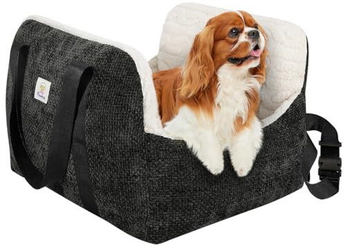 Pawaboo Siège de Voiture pour Petit Chien, Siège d'Auto pour Chiens avec Boucle de Fixation et Laisse de Sécurité, Sac de Transport de Voiture Rembourré pour Animal jusqu'à 25 Livres, Noir
