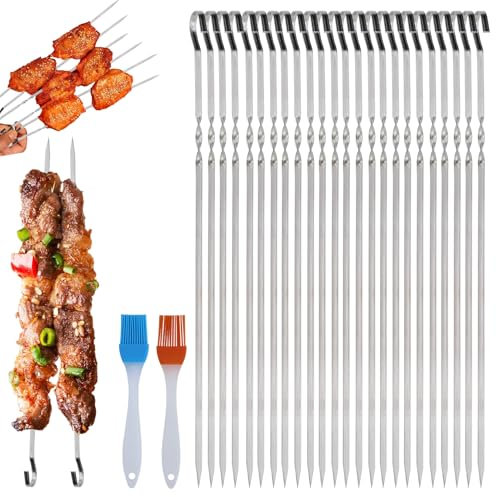 25 spiedini per shish kebab in acciaio inox, spiedini riutilizzabili, utensili per barbecue all'aperto, feste di famiglia (28 cm)
