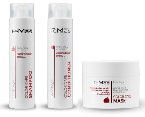 FemMas Color Care Intensiv Haar-Pflege Set: Farbschutz Shampoo, Conditioner & Intensiv-Haarmaske für blondiertes Haar I Farbschutz für coloriertes & gefärbtes Haar mit Keratin & Arginin I je 300ml
