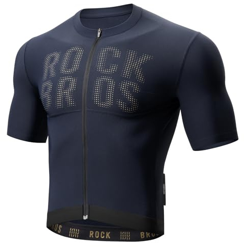 ROCKBROS cykeltröja för män, kortärmade sommar cykling toppar snabbtorkande andningsbar MTB vägcykel jersey skjorta racing cykel löpning och vandring S-XXL, marinblå, M