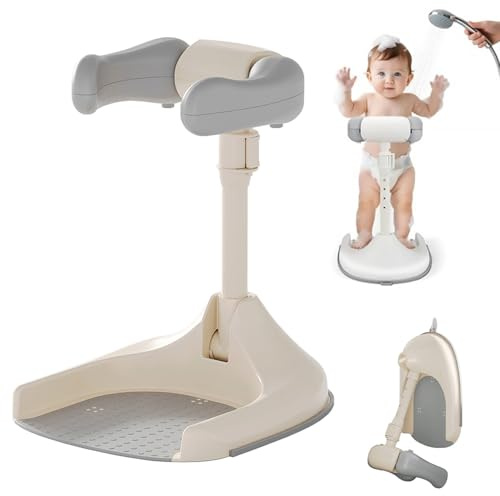 Soporte de ducha para bebé, soporte de ducha ajustable para niños pequeños con base antideslizante, bañera de pie para entrenamiento de correr, ideal para baby shower para 12 – 36 meses