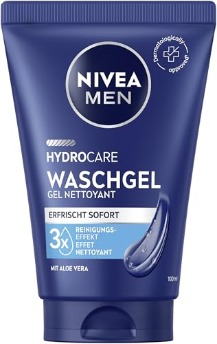 NIVEA MEN Hydrocare Waschgel, feuchtigkeitsspendendes Reinigungsgel für trockene Männerhaut, Gesichtsreinigung mit Aloe Vera und Provitamin B5 (100 ml)