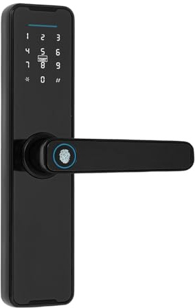 Intelligent dörrlås, 5-i-1 elektroniskt dörrlås med fingertryck kod nyckel kort tillfälligt lösenord, appkontroll smart låslås för ytterdörr 35–50 mm (svart)