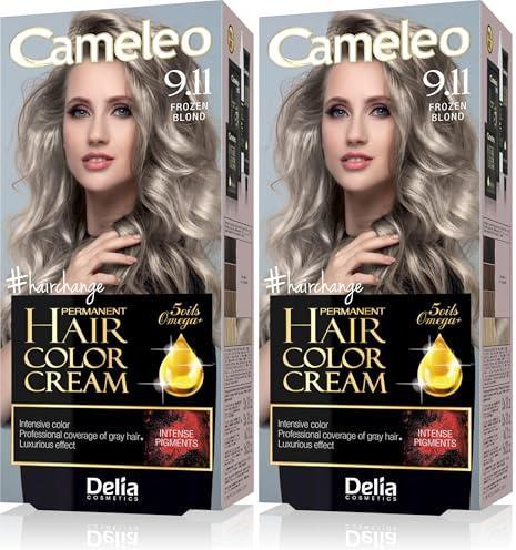 Cameleo – Omega Plus – Haarfarbe – Gefrorenes Blond - Tiefgreifende, dauerhafte Farbe – Dauerhafte Färbung – Haarschutz - Komplettes Färbungsset (Packung mit 2)