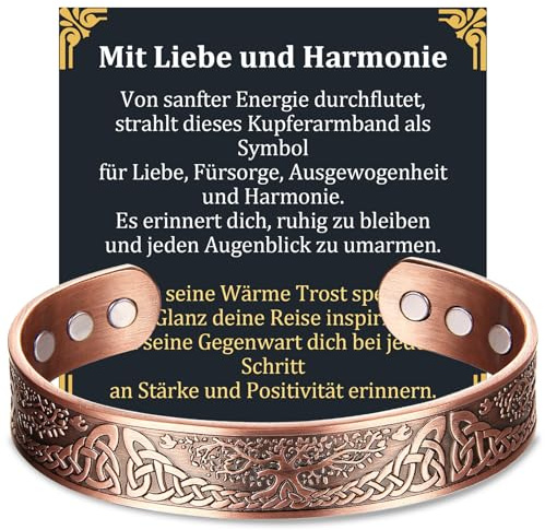MagEnergy koppararmband för män – 99,99 % ren massiv koppar, magnetarmband med 6 magneter (3800 Gauss), justerbart, presentidé