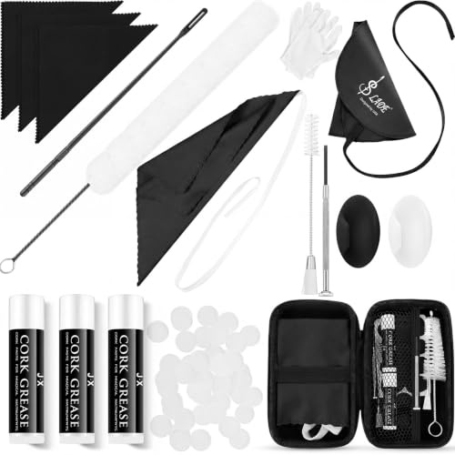 Vesici 40 Pcs Flute Cleaning Accessories All in 1 Flute Cleaner Maintenance Kit Care Kit with Brush Cleaning Rod Swab Plugs Thumb Rest Cushion(Black)