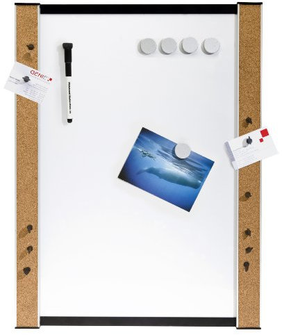 Genie - Praktisches Whiteboard magnetisch mit Korkrand in 45x60cm | Beschreibbare Magnettafel inkl. Stifte, Magnete & Pinnadeln | Mit Wandbefestigung | Artikel 11213