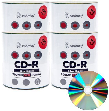 Smart Buy Shiny Silver Top CD-R 400 Pack 700mb 52x Blank Recordable Discs, 400 Disc, 400pk