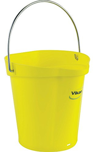 Vikan 56886 Durable Polypropylene Hygiene Bucket/Pail, Stainless Steel Handle, 6 Litres, Yellow