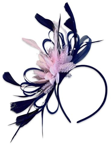 Caprilite Navy Blue and Baby Pink Feather Hair Fascinator Headband Wedding and Royal Ascot Races Ladies