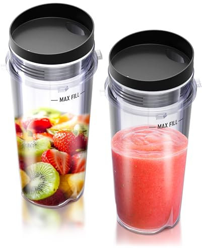 16 Oz Single Serve Blender Cup with Lid - 2Pcs Ninja Blender Cups Replacement Shaker Cup 16 Oz Cup for Bl770 Bl780 Bl740 Bl810 Nutri Ninja Blender Cups for Smoothies - Single Serving Blender Bottle