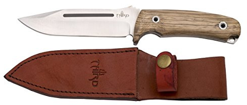 THIRD Cuchillo de Caza H0182J con Hoja de Acero de 13,2 cm, Mango de Madera (zebrano). Incluye Funda de Piel