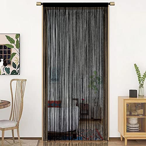 HSYLYM Spaghetti String Curtains for Doorways Privacy Door Frame Tassel Hippy Wall Kitchen Hallway Boho Fringe Curtain Hanging Door Room Dividers Decor 1 Panel（39×110in/100×280cm,Black）