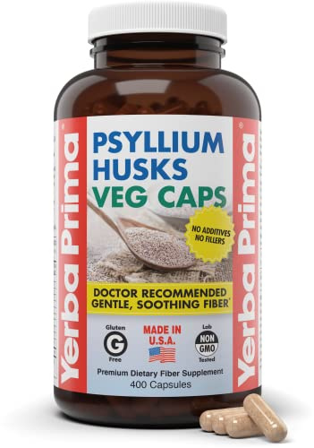 Yerba Prima Psyllium Husks Veg Caps, 400 Capsules (625mg) - Vegan, Non-GMO, Gluten Free, Colon Cleanser, Daily Fiber Supplement for Gut Health & Regularity