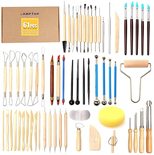 61 Stück Töpferwerkzeug Set Keramik Werkzeug Modellierwerkzeug, DIY Töpfer Polymer Clay Sculpting Tools, Modelierwerkzeugset Ton, Skulptur Carving Tool für Töpfer Künstler