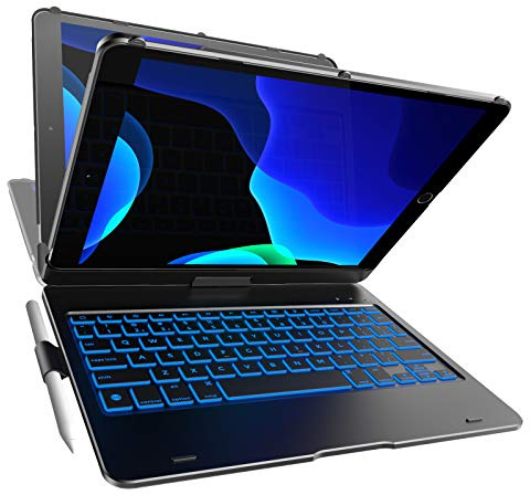 YEKBEE Case with Keyboard for iPad 9th Generation (10.2, 2021) | 360° | 7 Modes | Backlit | 12 Colors | Thin, Light & Protective foriPad 9, 8th & 7th Gen, Air 3, Pro 10.5 with Pencil Holder