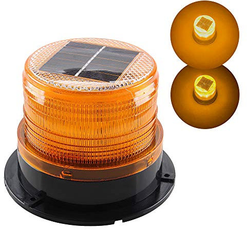 Sidaqi Luz de advertencia estroboscópica magnética de emergencia de energía solar, luz de baliza LED inalámbrica impermeable ámbar para automóvil, camión, vehículo de 12 V (ámbar)