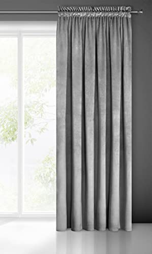 Eurofirany PIERRE Soft Plain Opaque Velvet Curtain with Rufflette Tape For Rail - 1 Unit, Fluffy Panel Drape Classic Glamour Elegant Living Room, Bedroom, 215 g/m2, W55 x L118, Silver Grey