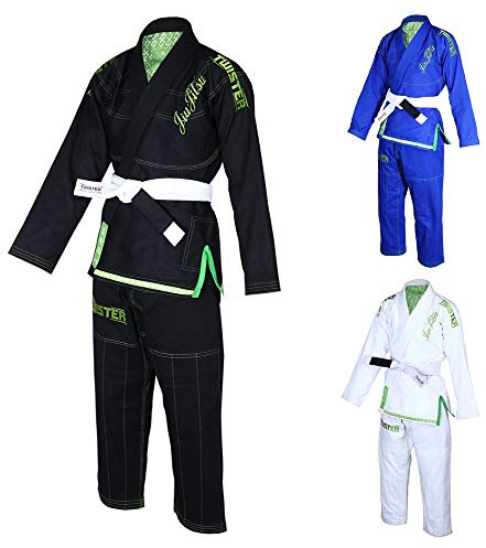 Twister Women Brazilian Jiu Jitsu Gi Preshrunk Premium Quality Fabric Comes with White Belts & Gi Bag… (W4, Black)
