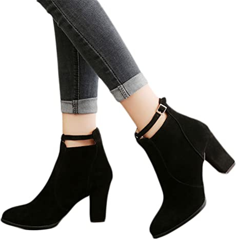 ticticlily Bottines Femmes Ankle Boot Talon Bloc Loisir Bottes Fermeture Éclair High Heels