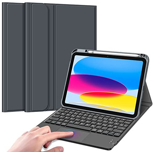 FINTIE Tastatur Hülle für iPad 11. Generation 2025 11, iPad 10. Generation 2022 10.9 Schutzhülle mit magnetisch Abnehmbarer Deutscher Tastatur und Touchpad Keyboard mit QWERTZ Layout, Space Grau