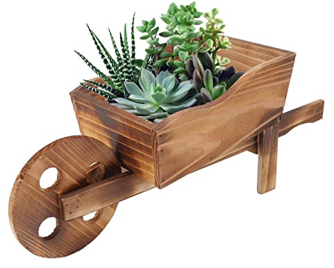Wooden Cart Flower Pot, Wheelbarrow Planter Wooden Wagon Planter Succulent Flower Pot for Courtyard Garden Home Decoration