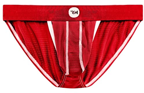 Real Mens Bikini Underwear - Bulge Enhancing Pouch – 1, 3 or 6 Pack Mesh String Bikini Briefs with Size D Pouch XS - 5XL, 1 Red Mesh, L