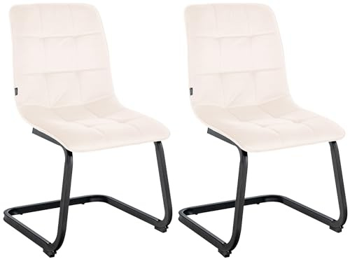 CLP Set De 2 Sillas De Comedor Vermont En Terciopelo I Juego De 2 Butacas Cantilever con Base Metálica & Respaldo, Color:Crema