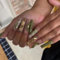 GlamRays Lange Press on Nails Quadratische Form Grün Press on Nails mit Rhinestones Design Falsche Nägel Blumen Akrylnägel Falsche Nägel