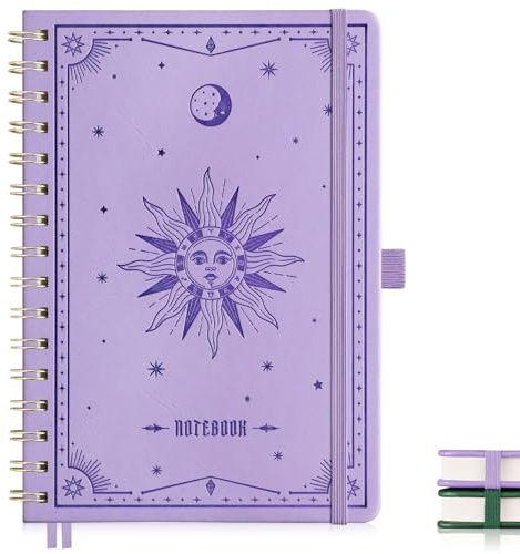 EMSHOI A5 Notebook for Women Men, 140 Numbered Pages Spiral Notepad, Leather Hardback Note Book, 100gsm Lined Journal for Office School Work Writing Note Taking, (15.8 x 21 cm) - LightPurple