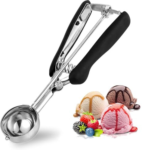 YUNYU Cuchara de helado de acero inoxidable con liberación de gatillo, cuchara ergonómica para postres, hornear, puré de patatas y sorbetes, apta para lavavajillas y diseño resistente al óxido (4,4 cm