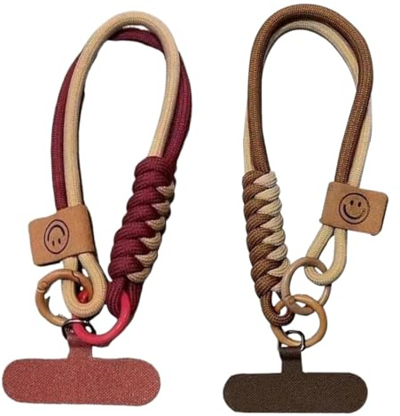 Paquete de 2 cordones trenzados antipérdida para celular, llaveros con parches ultrafinos, aptos para celulares/cámaras, cordones portátiles y duraderos