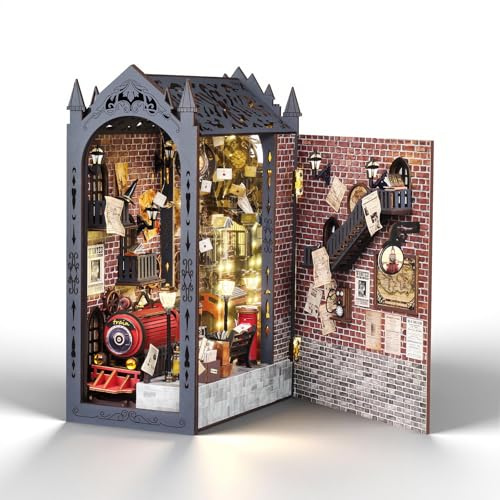 Cuteefun DIY Book Nook, Maison de Poupée Miniature avec LED -Train Magique | Avec Housse Anti-Poussière, Loisirs Créatifs pour Adultes, Décorations pour Étagères, Cadeau Unique pour Anniversaires Noël