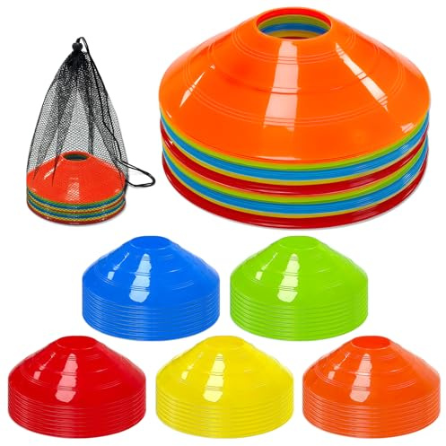 CAIXIANGYU Conos de Entrenamiento para Fútbol con Bolsa de Malla - Conos Marcadores para Entrenamiento y Delimitación de Campo de Fútbol, Baloncesto y Atletismo