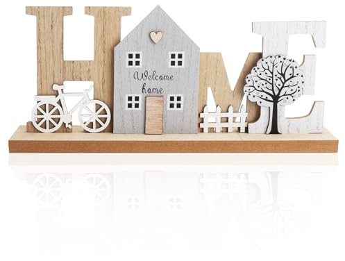 Decoración Hogar en Madera Home – Letras de Madera Decorativas, Figuras Decorativas para Salón y Casa, Decoración Moderna y Rústica, Adornos de Madere, Regalo Hogar y Decoración Navideña