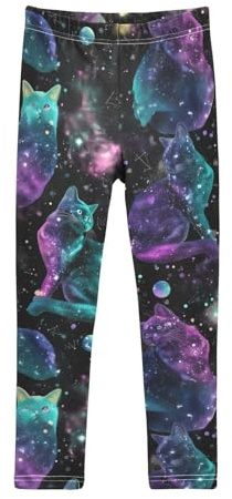 Cat Galaxy Space Girl's Leggings Soft Ankle Length Active Stretch Pants Bottoms Kids Dance Yoga Tights 7-8Y