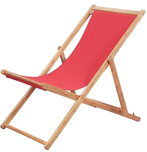 Ziaphsol Strandstuhl Klappbar aus robustem Eukalyptusholz, roter Stoff, 3-Fach verstellbar, 110 kg Tragkraft, perfekt für Garten, Terrasse und Balkon, bequemer Outdoor Chair