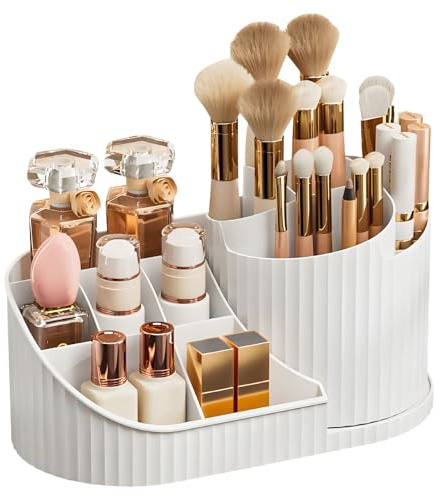 2 in 1 Schminktisch Organizer, 360° Drehbar Pinselhalter Make up Organizer, Großer Makeup Organizer für Kosmetik Lippenstift, Aufbewahrungbox Pinsel Halter für Schminktisch, Schlafzimmer, Bad (A)