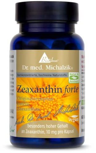 Zeaxanthin forte Dr. med. Michalzik - hochwertiges reines Zeaxanthin [10 mg] + reines Lutein [25 mg] - je Tagesempfehlung [430mg] reines Tagetes patula-Extrakt - ohne Zusatzstoffe - von Biotikon®