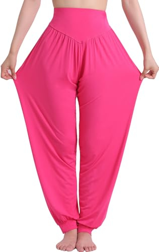 Hoerev Super Soft Spandex Byxor Modal Harem Yoga Pilates，Mörkrosa，L