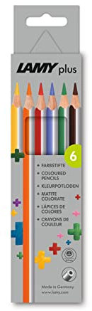 LAMY plus Farbstifte 530 6er-Set: Faltschachtel mit 6 Farbstiften aus hochwertigem Zedernholz mit ergonomischer Dreieckform und hoher Farbbrillanz – Dicke Mine Ø 4 mm