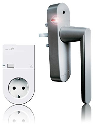 Schellenberg Smart Home Fenstergriff mit Alarm und Funk in Silber, inkl. Funk-Steckdose, für Fenster und Türen, variable Vierkantlänge