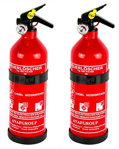 2 X ANAF estintore auto estintore a polvere ABC con manometro & Supporto 1 kg