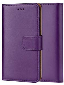 ameego MK-209 Premium Genuine iPhone 5/5S/SE Real Leather Flip Wallet Magnetic Kickstand Slim Book Case with Card Slot (Purple)