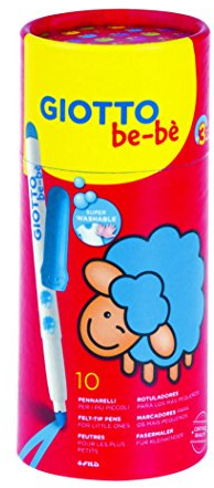 GIOTTO be-bè super auswaschbare Fasermaler, Jumbo Spitze, 5 mm, Runddose aus Karton, 10 sortierte Farben