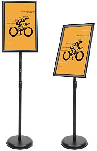 DISPLAYSWORKER Adjustable Poster Sign Stand 11 x 17,Floor-Standing Sign Holder with Heavy Duty Pedestal,Aluminum Snap-Open Frame , Vertical and Horizontal View Sign Displayed, Black (11 x 17)