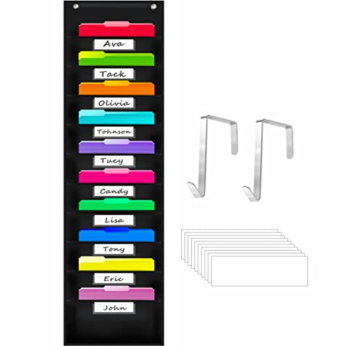 Vantasii Tableau de Rangement Robuste avec 10 Poches, Classeur Mural Suspendu, 2 Crochets de Porte Inclus, 10 Etiquettes Blanches Effaçables à Sec, Classeurs (Noir, 36 x 119 cm)
