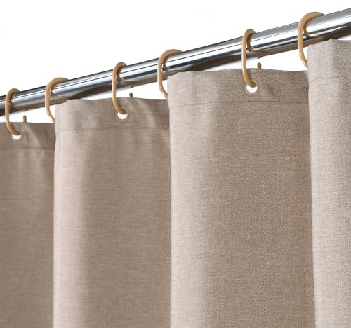 Hotell lyxigt Lin Linne med 240 g kraftigt duschdraperi för badrum med krokar, Taupe, 150 x 180 cm