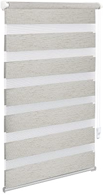 OBdeco Doppia tenda a rullo, fissaggio senza fori, larghezza 55 cm x altezza 130 cm (larghezza tessuto 51 cm), lino per finestre, traslucido e oscurante